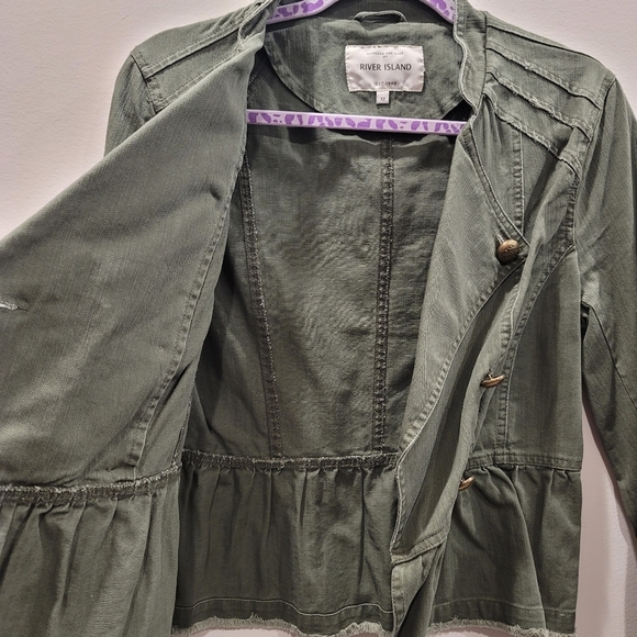 River Island British Distressed Frayed Khaki Jacket - Sz 38 EU / 12 UK - Picture 5 of 11